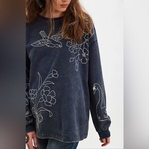 Free People x Denim and Bone Swan Doodle Embroidered Tee | NWOT